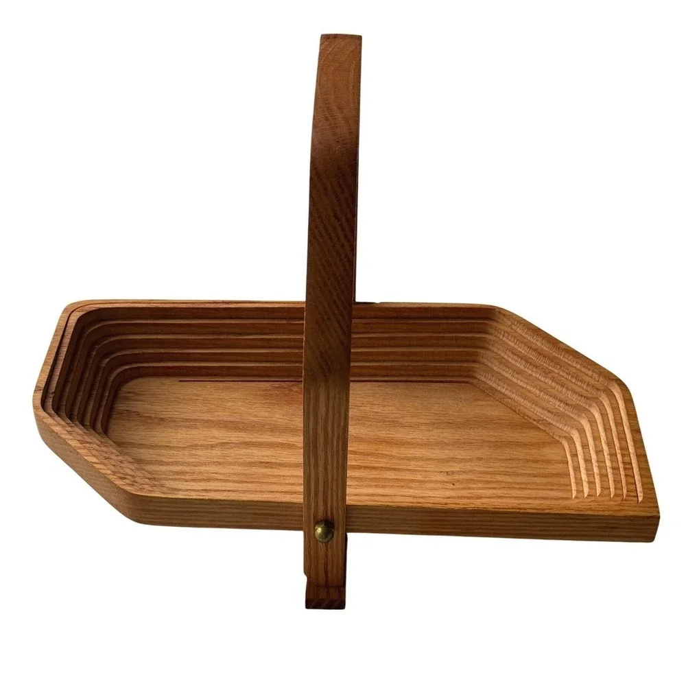 Handcrafted Oak Wood Trug Basket Signed Studio Craft Brass Hardware Cottagecore